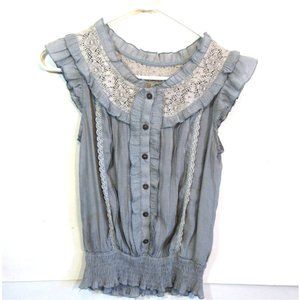 Cottagecre Ruffle Button Front Top Small Crochet & Smocking Detail Multi Fabric